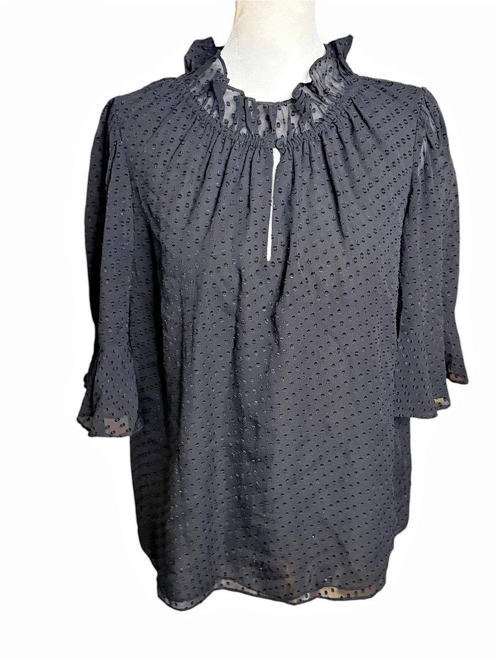 Rebecca Taylor Swiss Dot Blouse in Black Large Like New